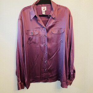 Mondi Vintage Purple 100% Silk Button Down Office Career Blouse | Size 42 | XL